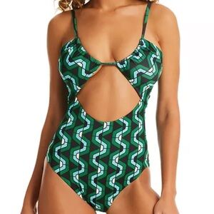 Sanctuary Swimsuit Women Medium Printed Geo-Wave‎ One-Piece Keyhole Bathing Suit